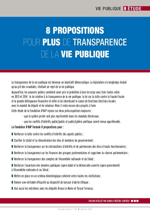 8 Propositions Pour Plus De Transparence De La Vie Publique 8 Propositions Pour Plus De Transparence De La Vie Publique