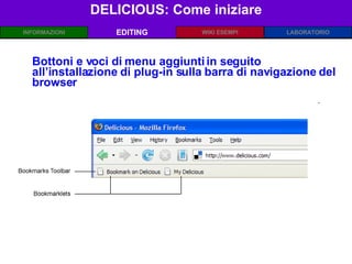 DELICIOUS: Come iniziare EDITING Bottoni e voci di menu aggiunti in seguito all’installazione di plug-in sulla barra di navigazione del browser 