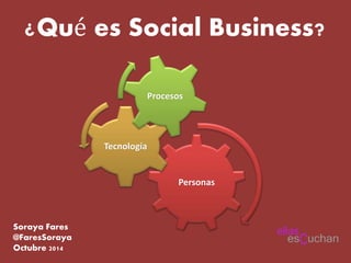 ¿Qué es Social Business? 
Personas 
Tecnología 
Procesos 
Soraya Fares 
@FaresSoraya 
Octubre 2014 
 