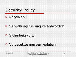 Security Policy Regelwerk Verwaltungsführung verantwortlich Sicherheitskultur Vorgesetzte müssen vorleben 