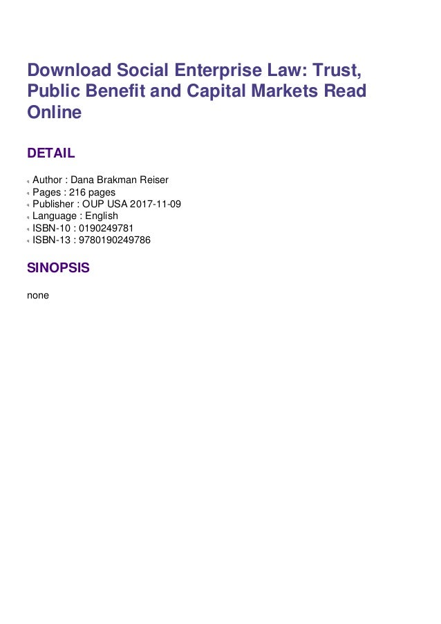 Trust Public Benefit and Capital Markets Social Enterprise Law
