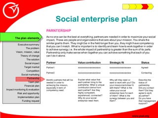 Social enterprise plan
                                 PARNTERSHIP
                                 As no one can be the ...