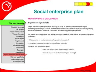 Social enterprise plan
                                 MONITORING & EVALUATION
                                 Beyond ba...