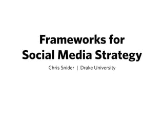 Frameworks for 
Social Media Strategy 
Chris Snider | Drake University 
 