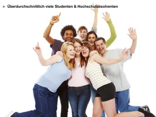  Überdurchschnittlich viele Studenten & Hochschulabsolventen
 Facebook – Die Schweiz in Zahlen




                                                                SEITE

                                                                18
 