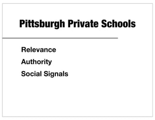 Pittsburgh Private Schools

Relevance
Authority
Social Signals
 