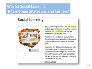 Was ist Social Learning =
Internet-gestütztes soziales Lernen?




                                       (21)
 