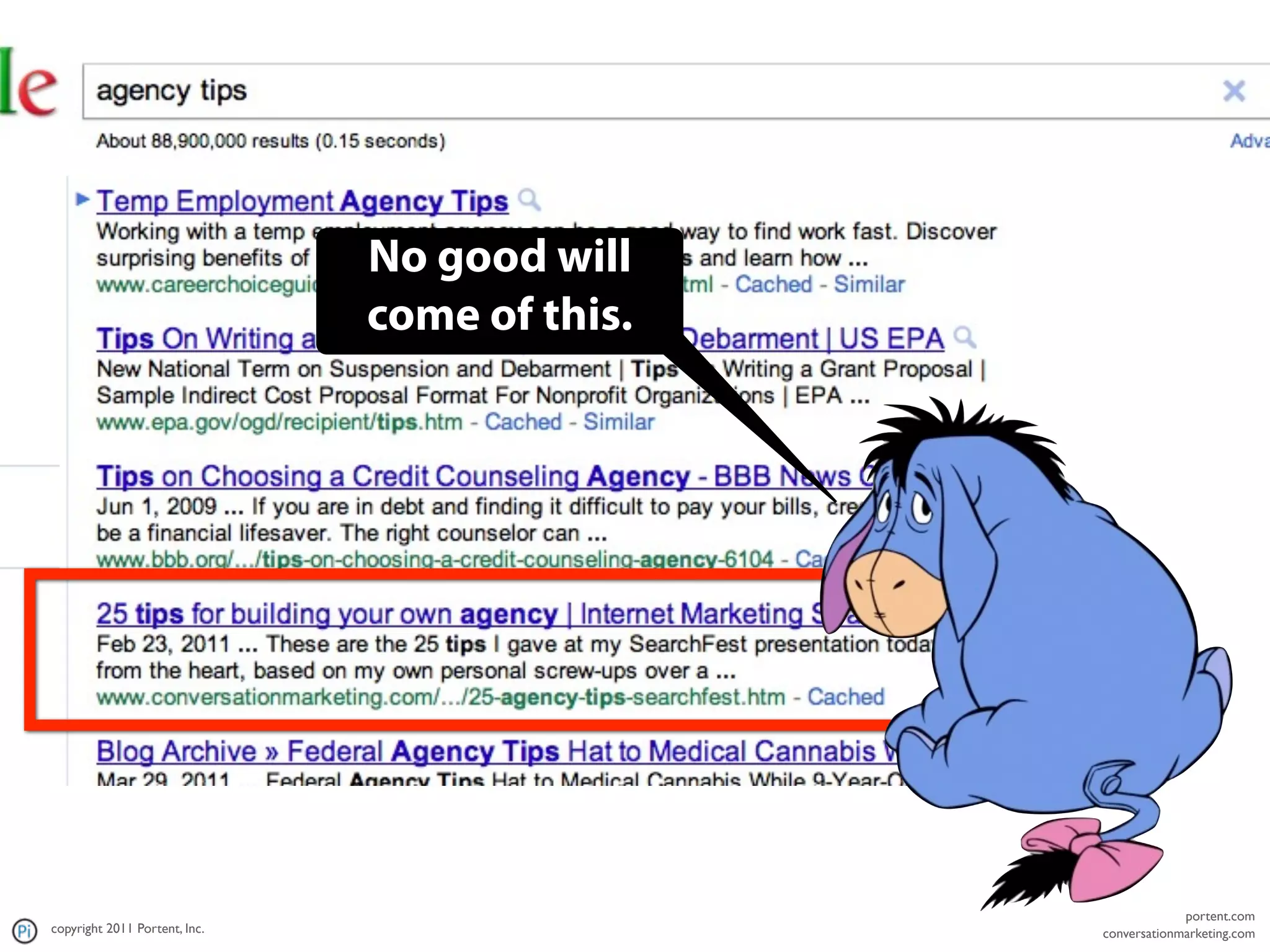 No good will
                               come of this.




                                                            portent.com
copyright 2011 Portent, Inc.                   conversationmarketing.com
 