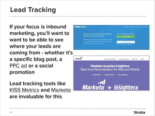 Lead Tracking
If your focus is inbound
marketing, you’ll want to
want to be able to see
where your leads are
coming from -...