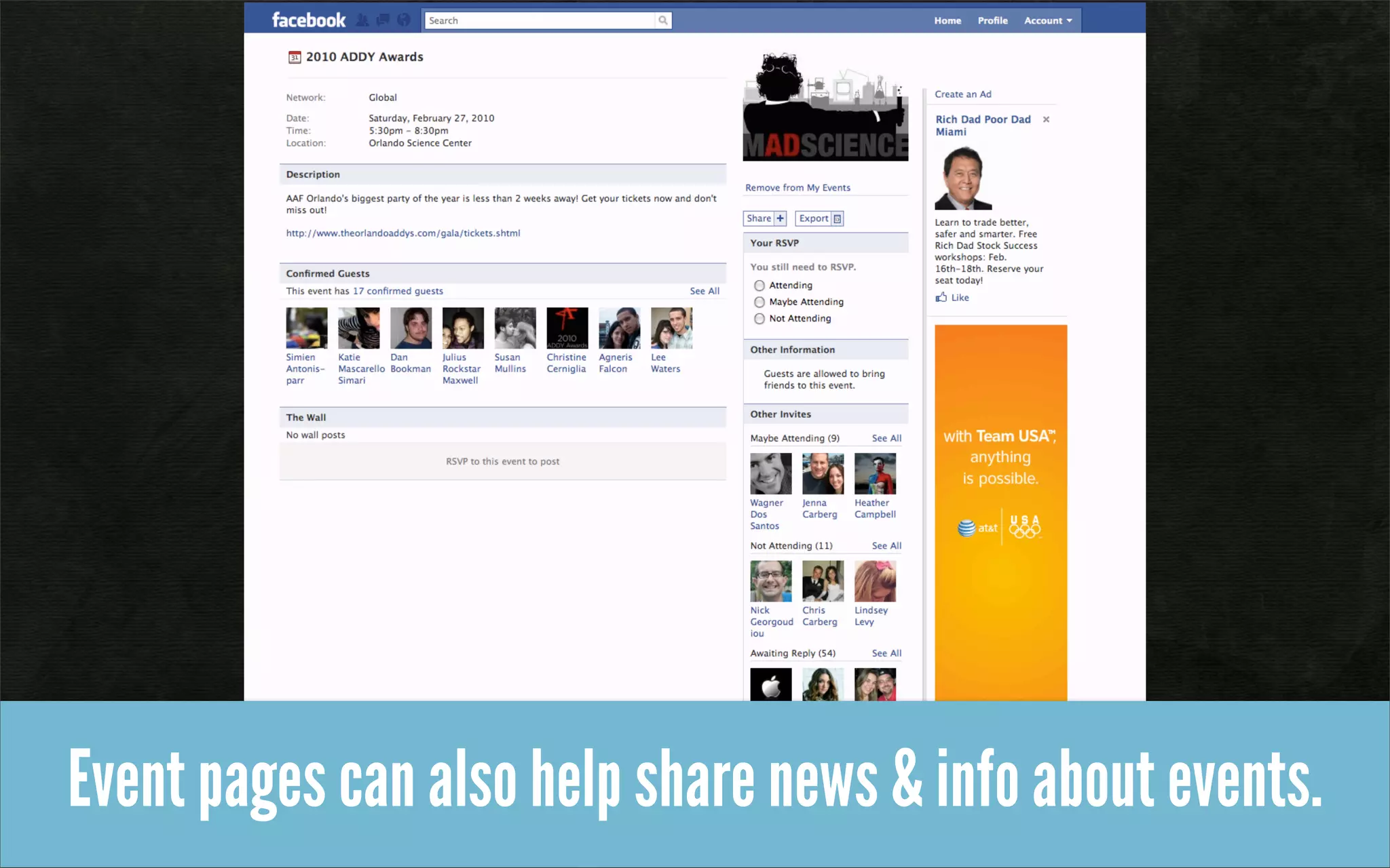 Event pages can also help share news & info about events.
 