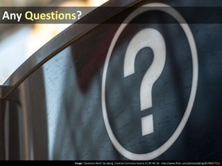 Any Questions?

Image: “Question Mark” by djking. Creative Commons licence CC BY-NC-SA - http://www.flickr.com/photos/djking/8578067721/

 