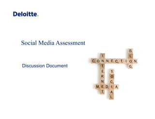 Social Media Assessment
Discussion Document
 
