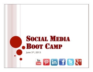 SOCIAL MEDIA
BOOT CAMP
June 3rd, 2013
 