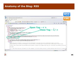 Anatomy of the Blog: RSS




                 Open Tag - < >
                         Close Tag - </ >




                                            68
 