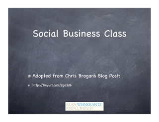 Social Business Class



Adopted from Chris Brogan’s Blog Post:
http://tinyurl.com/2g63d6