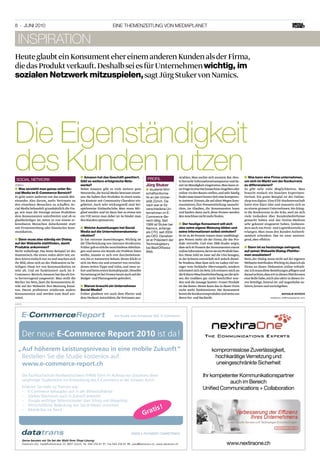8 · juNi 2010                                                                     EiNE ThEMENzEiTuNg voN MEDiAplANET


   inspirAtion
Heute glaubt ein Konsument eher einem anderen Kunden als der Firma,
die das Produkt verkauft. Deshalb sei es für Unternehmen wichtig, im
sozialen netzwerk mitzuspielen, sagt Jürg Stuker von Namics.




Die eigenständigkeit
des Kunden nutzen
 SoCiAl netWorK
                                                        ■■ amazon hat das geschäft gewittert.
                                                        gibt es weitere erfolgreiche netz-
                                                                                                              profil                      strahlen. Man suchte sich anonym Rat. Heu-
                                                                                                                                          te herrscht Informationstransparenz und da-
                                                                                                                                                                                          ■■ was kann eine firma unternehmen,
                                                                                                                                                                                          um sich im Markt von der Konkurrenz
züRiCh                                                  werke?                                               Jürg stuker                  mit ist Mündigkeit eingetreten. Man kann ei-    zu differenzieren?
■■ was versteht man genau unter so-                     Nebst Amazon gibt es viele weitere gute              ■■ studierte Wirt-           ne Frage in eine Suchmaschine eingeben oder     Es gibt sehr viele Möglichkeiten. Man
cial Media im e-commerce bereich?                       Netzwerke, die Social Media bewusst einset-          schaftsinforma-              online «in den Raum» stellen, und sehr häufig   braucht einfach ein bisschen Experimen-
Es geht unter anderem um das soziale Mit-               zen. Sie haben ihre Produkte in einen sozia-         tik an der Univer-           findet man innert kurzer Zeit eine kompeten-    tierlust. Ein gutes Beispiel ist der Online-
einander. Also darum, mehr Vertrauen zu                 len Kontext mit Community Charakter ein-             sität Zürich. Da-            te Antwort. Firmen, die auf alten Wegen kom-    shop von digitec. Eine ETH-Studentenschaft
den einzelnen Menschen zu schaffen. So-                 gebettet. Auch sehr wirkungsvoll sind bei-           nach war er für              munizieren, ihre Pressemitteilung rausschi-     hatte eine klare Idee und mauserte sich so
cial Media behandelt grundsätzlich die Fra-             spielsweise Einkaufsclubs. Man muss Mit-             verschiedene Un-             cken, im Glauben, die Konsumenten lesen         zu einem grossen Unternehmen. Sie dräng-
ge, wie man die Vorzüge seines Produktes                glied werden und ist dann fast so etwas wie          ternehmen im e-              und kaufen dann auch, diese Firmen werden       te die Konkurrenz in die Ecke, weil sie sich
dem Konsumenten unterbreitet und ob es                  ein VIP, wenn man dabei ist. So bindet man           Commerce-be-                 den Anschluss nicht mehr finden.                viele Gedanken über Kundenbedürfnisse
glaubwürdiger ist, wenn es von einem er-                den Kunden optimal ein.                              reich tätig. Seit                                                            gemacht haben und das Online-Medium
kennbaren Menschen daherkommt statt                                                                          1999 ist Stuker bei          ■■ Der heutige Konsument will sich              sehr gekonnt eingesetzt haben. Insbeson-
mit Firmenwerbung oder klassischer Kom-                 ■■ welche auswirkungen hat social                    namics, anfangs              also seine eigene Meinung bilden und            dere auch um Preis- und Logistikvorteile zu
munikation.                                             Media auf die unternehmenskommu-                     als Cto, seit 2004           seine informationen selbst einholen?            erlangen. Man muss den Kunden Aufmerk-
                                                        nikation?                                            als Ceo. Daneben             So ist es. 84 Prozent trauen einer unabhängi-   samkeit schenken. Das ist zwar anstren-
■■ Dann muss also ständig ein Dialog                    Es hat extreme Auswirkungen. Wichtig ist             ist er präsident der         gen Person mehr als der Firma, die das Pro-     gend, aber effektiv.
auf der webseite stattfinden, damit                     die Überbrückung von internen Strukturen.            technologiejury              dukt vertreibt. Und eine IBM-Studie zeigte,
produkte ankommen?                                      Früher gab es etliche verschiedene Abteilun-         bei bestofSwiss              dass sich 93 Prozent der Konsumenten zuerst     ■■ Dann ist es heutzutage zwingend,
Nicht unbedingt. Das beste Beispiel ist der             gen und wenn ein Kunde ein Problem lösen             Web.                         online informieren,bevor sie ein Produkt kau-   auf seiner webseite Dialog-plattfor-
Stammtisch. Die einen reden aktiv mit, an-              wollte, musste er sich erst durchtelefonie-                                       fen. Diese Zahl ist zwar auf die USA bezogen,   men anzubieten?
dere hören einfach nur zu und machen sich               ren, bis er Antworten bekam. Heute klickt er                                      in der Schweiz entwickelt sich jedoch diesel-   Nein, der Dialog muss nicht auf der eigenen
ihr Bild, ohne sich an der Diskussion zu be-            sich im Netz ein und erwartet von verschie-                                       be Tendenz. Man lässt sich im Laden viel we-    Webseite stattfinden.Wichtig ist,dass ich als
teiligen. Diese Art von Kommunikation ist               denen Seiten Tipps und Infos, und zwar so-                                        niger vom Verkäufer überrumpeln, sondern        Firma an dieser Diskussion online teilneh-
sehr alt. Und sie funktioniert auch im E-               fort und beim ersten Kontaktpunkt.Dieselbe                                        informiert sich im Netz.Ich erinnere mich an    me.Ich muss diese Beziehungen pflegen und
Commerce-Bereich.Amazon hat das als Ers-                Vernetzung ist bei Firmen heute auch auf der                                      die frühere Waschmittelwerbung,wo die Ach-      darauf achten,dass ich in diesen Plattformen
te hervorragend umgesetzt: Man stellt die               Budget- und Planungsseite gefordert.                                              sen der Grafiken gar nicht beschriftet wur-     eine Rolle habe, mich also aktiv in diesen Fo-
Bücher ins Netz, lässt die Konsumenten di-                                                                                                den und die Aussage lautete: «Unser Produkt     ren beteilige. Zentral ist: auf Augenhöhe zu-
rekt auf der Webseite ihre Meinung kund-                ■■ warum braucht ein unternehmen                                                  ist das beste». Heute kann das in dieser Form   hören, lernen und zurückgeben.
tun. Davon profitieren wiederum andere                  social Media?                                                                     nicht mehr funktionieren. Der Konsument
Konsumenten und werden zum Kauf ani-                    Früher glaubten wir noch dem Pfarrer und                                          kennt die Konkurrenzprodukte und weiss um                                   nathalie schoch
miert.                                                  dem Dorfarzt. Autoritäten, die Vertrauen aus-                                     deren Vor- und Nachteile.                                          redaktion.ch@mediaplanet.com

Anzeige




                                                                                    Die Studie zum Schweizer B2C-E-Commerce




          Der neue E-Commerce Report 2010 ist da!
   „ Auf höherem Leistungsniveau in eine mobile Zukunft “                                                                                                         kompromisslose Zuverlässigkeit,
     Bestellen Sie die Studie kostenlos auf:                                                                                                                       hochkarätige Vernetzung und
     www.e-commerce-report.ch                                                                                                                                       uneingeschränkte Sicherheit

          Die Fachhochschule Nordwestschweiz FHNW führt im Auftrag von Datatrans diese                                                                     ihr kompetenter Kommunikationspartner
          langfristige Studienreihe zur Entwicklung des E-Commerce in der Schweiz durch.
                                                                                                                                                                      auch im bereich
          Erfahren Sie mehr zu Themen wie:                                                                                                                 Unified Communications + Collaboration
          – E-Commerce behauptet sich in der Wirtschaftskrise
          – Starkes Wachstum auch in Zukunft erwartet
          – Google wichtiger Mitentscheider über Erfolg und Misserfolg
          – Wirtschaftliche Bedeutung von Social Media umstritten
                                                                                                                 s       !
          – Mobile klar im Trend
                                                                                                          G rati


                                                                                                 SWISS E-PAYMENT COMPETENCE

          Gerne beraten wir Sie bei der Wahl Ihrer Shop-Lösung:
          Datatrans AG, Stadelhoferstrasse 33, 8001 Zürich, Tel. 044 256 81 91, Fax 044 256 81 98, sales@datatrans.ch, www.datatrans.ch                                      www.nextiraone.ch
 