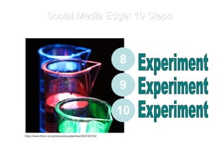 Social Media Edge: 10 Steps E Experiment Experiment Experiment 8 http://www.flickr.com/photos/skycaptaintwo/583749159/ 9 10 