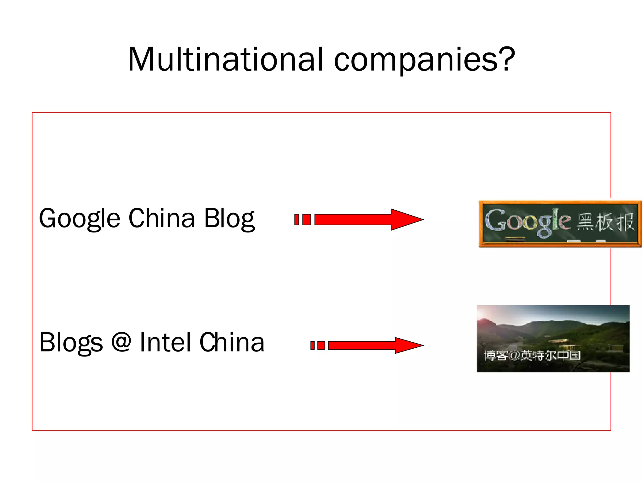 Multinational companies? Google China Blog Blogs @ Intel China  