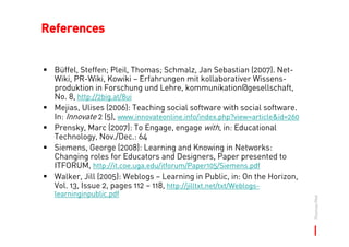 References


  Büffel, Steffen; Pleil, Thomas; Schmalz, Jan Sebastian (2007). Net-
  Wiki, PR-Wiki, Kowiki – Erfahrungen m...