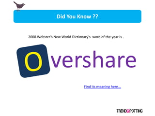 Did You Know ??


2008 Webster’s New World Dictionary’s word of the year is .




             vershare
                  ...
