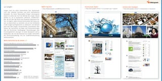 Rheinisch-Westfälische Technische Hochschule Aachen
Jacobs University Bremen
Universität Stuttgart
Carl von Ossietzky Universität Oldenburg
Fachhochschule für Oekonomie & Management
Universität Trier
Humboldt-Universität zu Berlin
Universität Mannheim
Technische Universität Darmstadt
Universität Erfurt
4.6 Google+
Google+ wird von vielen Unternehmen bzw. Hochschulen
noch eher nebenbei betrieben und recht stiefmütterlich
behandelt. Die hohen Nutzerzahlen klingen überzeugend,
jedoch ist unklar wie hoch die Aktivität der Google+ Nutzer
wirklich ist, da es nachweislich zahlreiche „Profilleichen“
gibt. Ob sich über das Portal neue Studenten akquirieren las-
sen, ist fraglich, jedoch können Hochschulen den Kanal nut-
zen, um Nachrichten zu verbreiten und um die Sichtbarkeit
in den Google-Suchergebnissen zu verbessern. Zum Beispiel
kann man über Google+ Pressevertreter, Unternehmen oder
Partner der Hochschule mit News und Pressemitteilungen
über die Hochschule, Studiengänge, Veranstaltungen oder
Forschungsthemen versorgen. Es bleibt abzuwarten und zu
beobachten, wie sich das Potenzial von Google+ hinsichtlich
des Hochschulmarketings und der Studentenrekrutierung
weiterentwickelt.
RWTH Aachen
π https://www.facebook.com/RWTHAachenUniversity
Universität Stuttgart
π https://plus.google.com/u/1/116762957630417717643/posts
Hochschule Aalen
π https://plus.google.com/u/1/115715076494114471114/posts
Welche Hochschule hat die meisten +1?
Quelle: Prof. Dr. Constance
Richter (Hochschule Aalen)
944
473
649
467
428
462
398
449
358
868
 