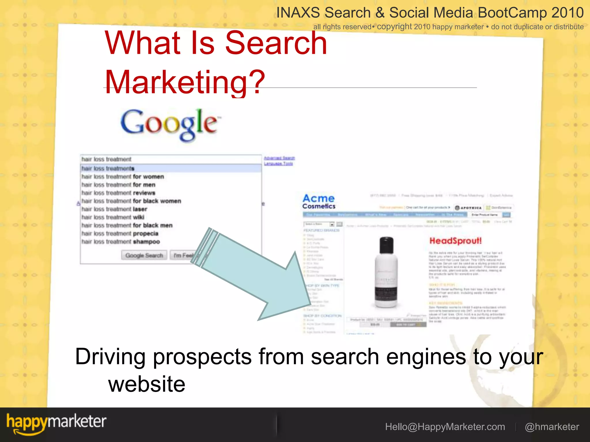 What Is Search Marketing?Driving prospects from search engines to your website