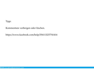 Tipp:
Kommentare verbergen oder löschen.
https://www.facebook.com/help/356113237741414
 