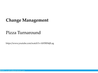 Change Management
Pizza Turnaround
https://www.youtube.com/watch?v=AH5R56jILag
 