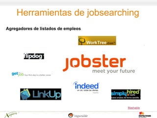 Herramientas de jobsearching
Agregadores de listados de empleos




                                     Mashable
 