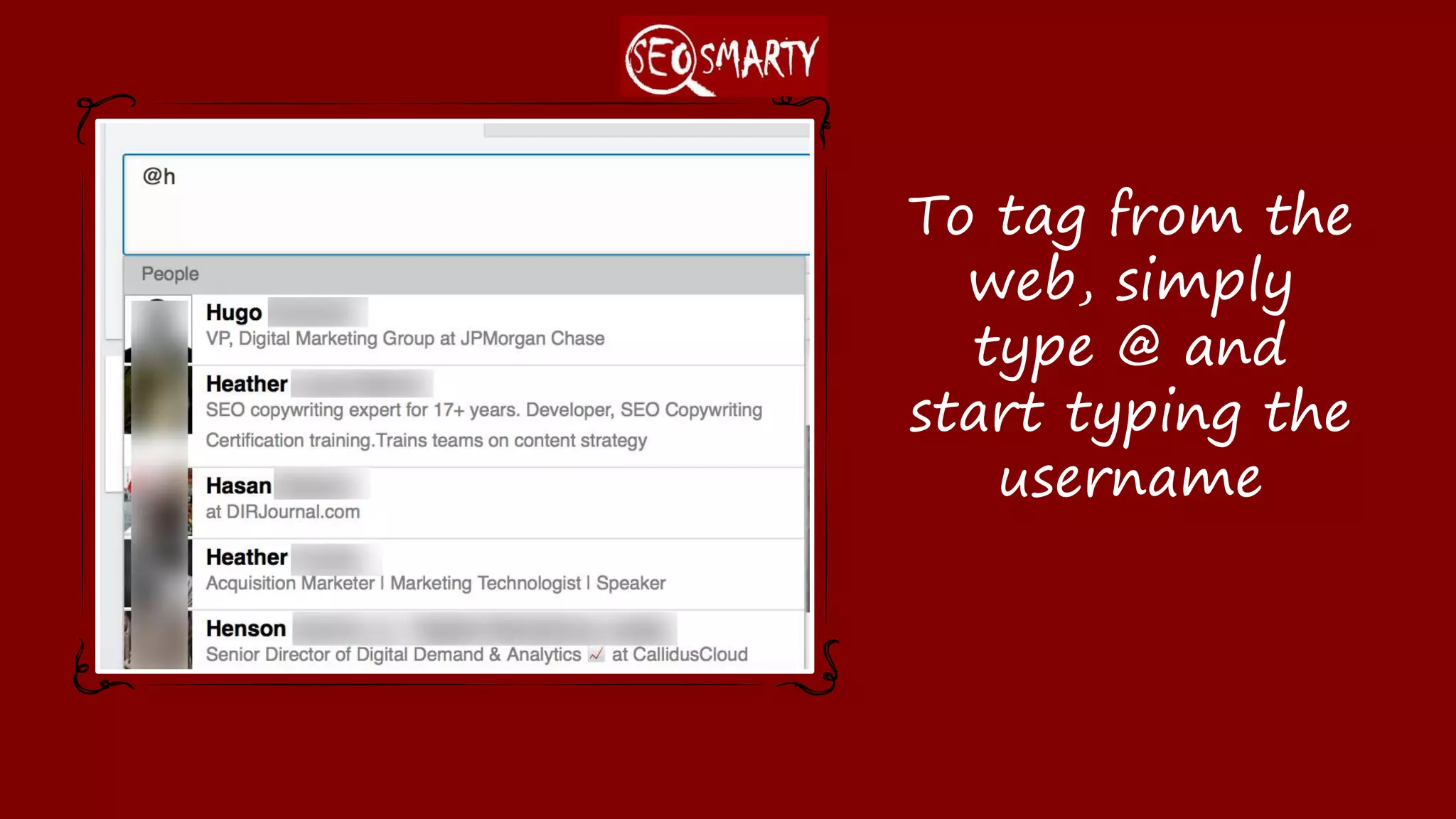 To tag from the
web, simply type
@ and start typing
the username
 