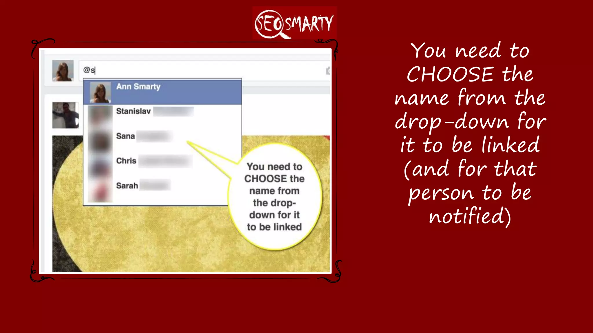You need to
CHOOSE the name
from the drop-down
for it to be linked
(and for that person
to be notified)
 