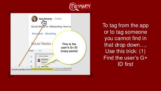 Social Media Tagging Cheatsheet: How to Tag Users on Twitter, Facebook, Linkedin, Instagram, Google Plus Slide 10