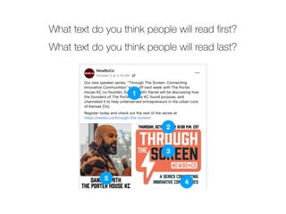 What text do you think people will read ﬁrst?
5
1
3
4
2
What text do you think people will read last?
 