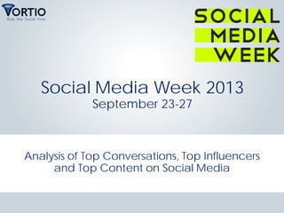 Social Media Week 2013
September 23-27
Analysis of Top Conversations, Top Influencers
and Top Content on Social Media
 