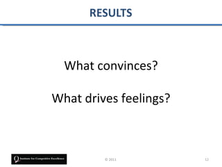 What convinces?

What drives feelings?



         © 2011         12
 