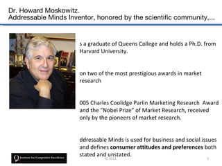 Dr. Howard Moskowitz.
Addressable Minds Inventor, honored by the scientific community,...


                       s a gra...