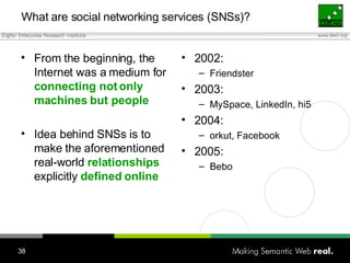 What are social networking services (SNSs)? <ul><li>From the beginning, the Internet was a medium for  connecting not only...