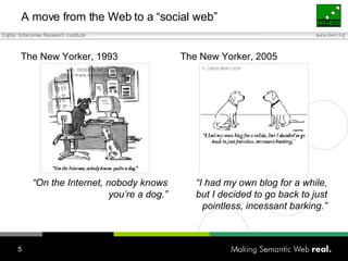 A move from the Web to a “social web” <ul><li>The New Yorker, 1993 </li></ul><ul><li>“ On the Internet, nobody knows you’r...