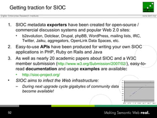 <ul><li>SIOC metadata  exporters  have been created for open-source / commercial discussion systems and popular Web 2.0 si...