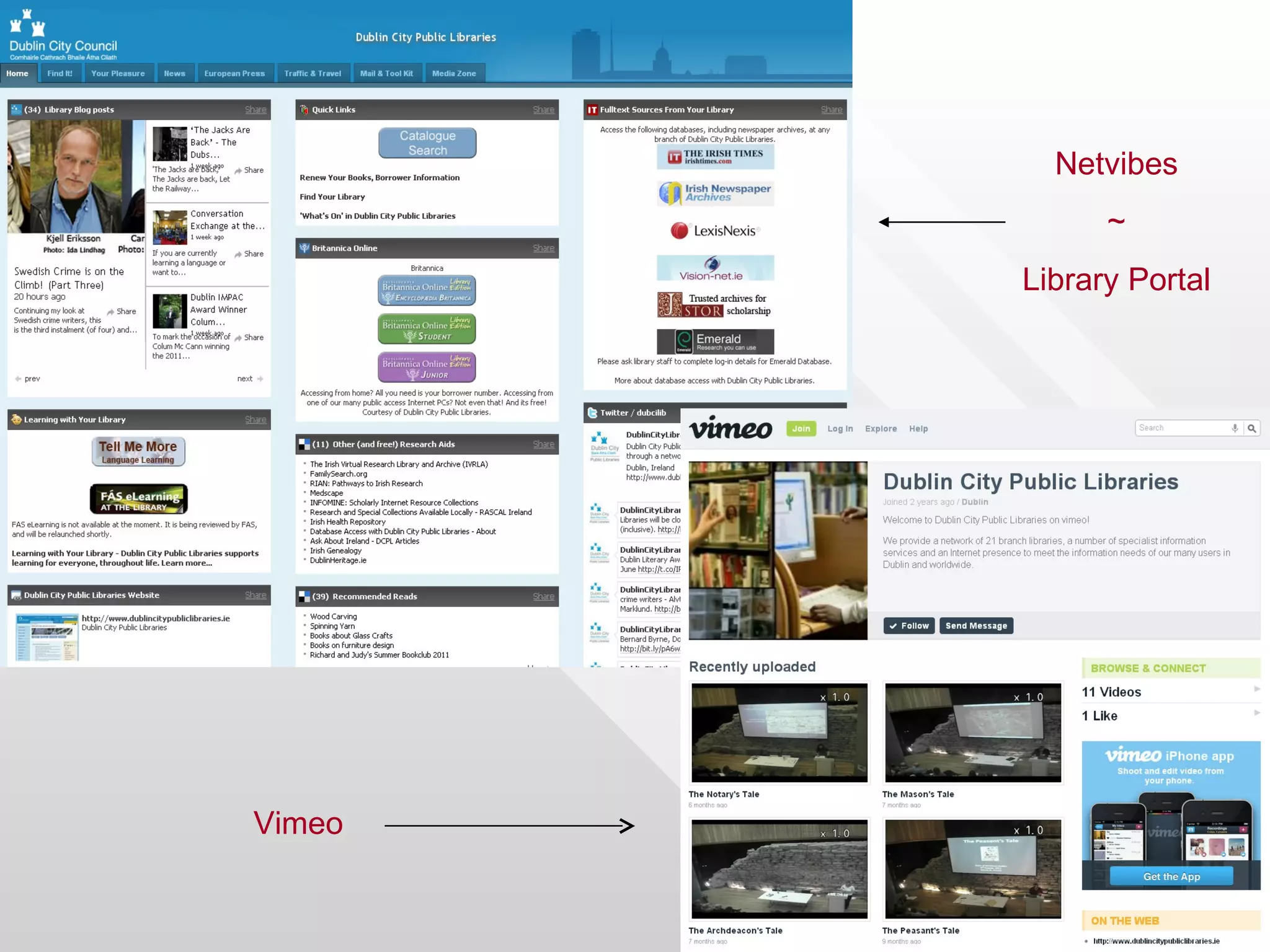 Netvibes
              ~
        Library Portal




Vimeo
 
