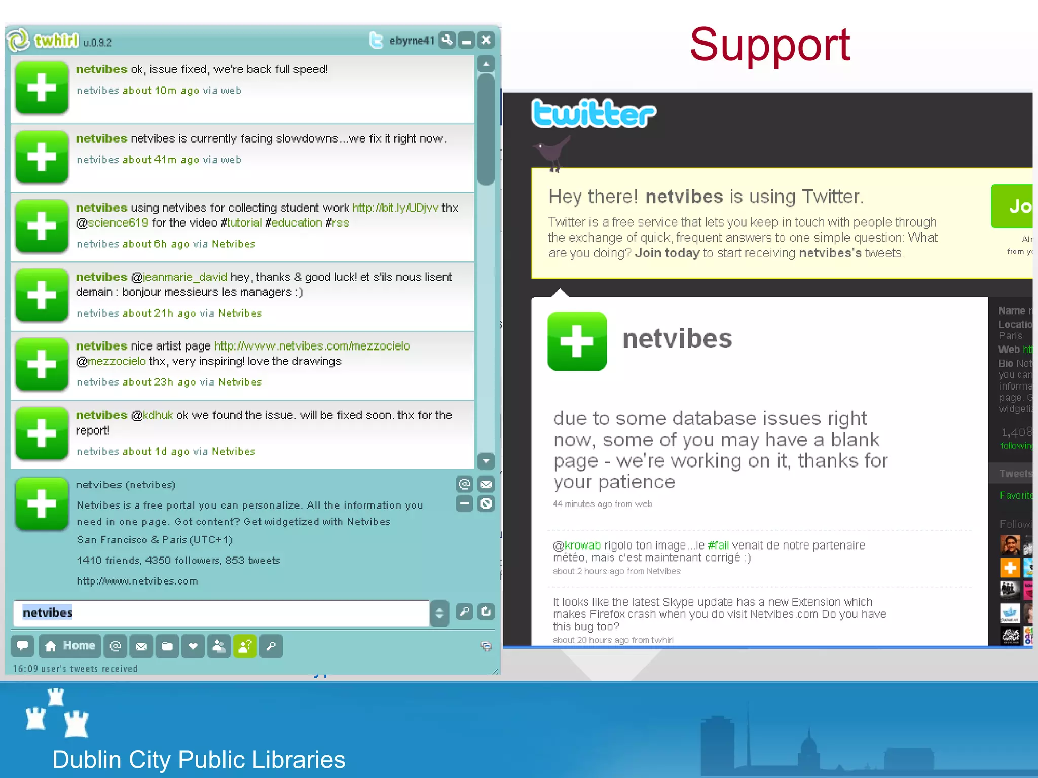 Support




69    www.netvibes.com/dublincitypubliclibraries



     Dublin City Public Libraries
 