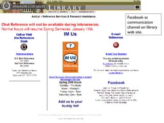 Facebook as communication channel on library web site. 