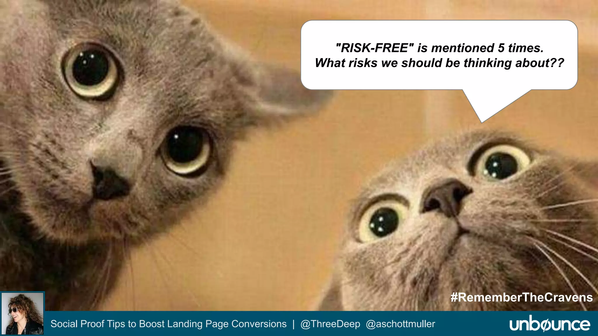 "RISK-FREE" is mentioned 5 times. 
What risks we should be thinking about?? 
Social Proof Tips to Boost Landing Page Conversions | @ThreeDeep @aschottmuller 
#RememberTheCravens 
 