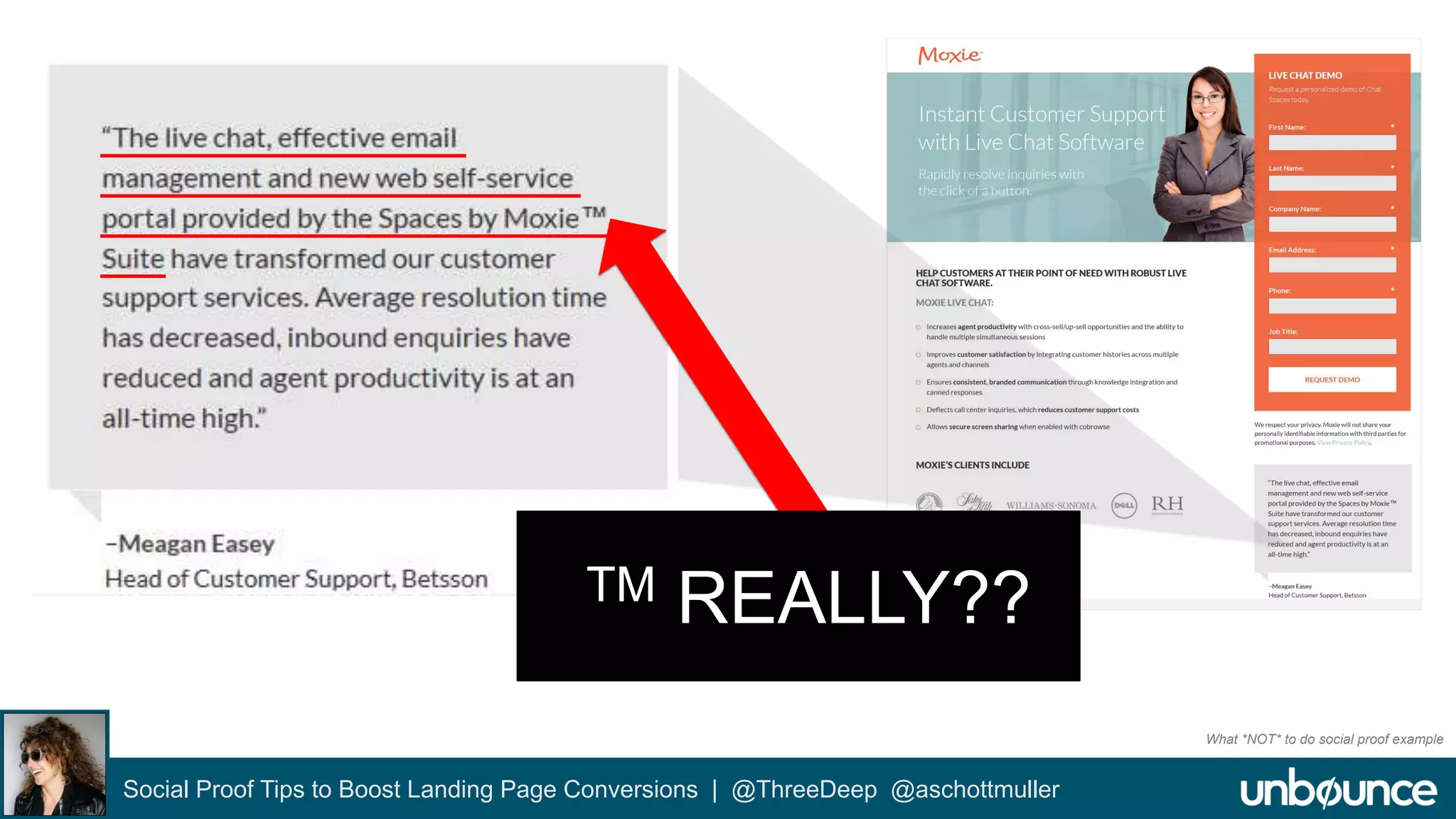 TM REALLY?? 
Social Proof Tips to Boost Landing Page Conversions | @ThreeDeep @aschottmuller 
What *NOT* to do social proof example 
 