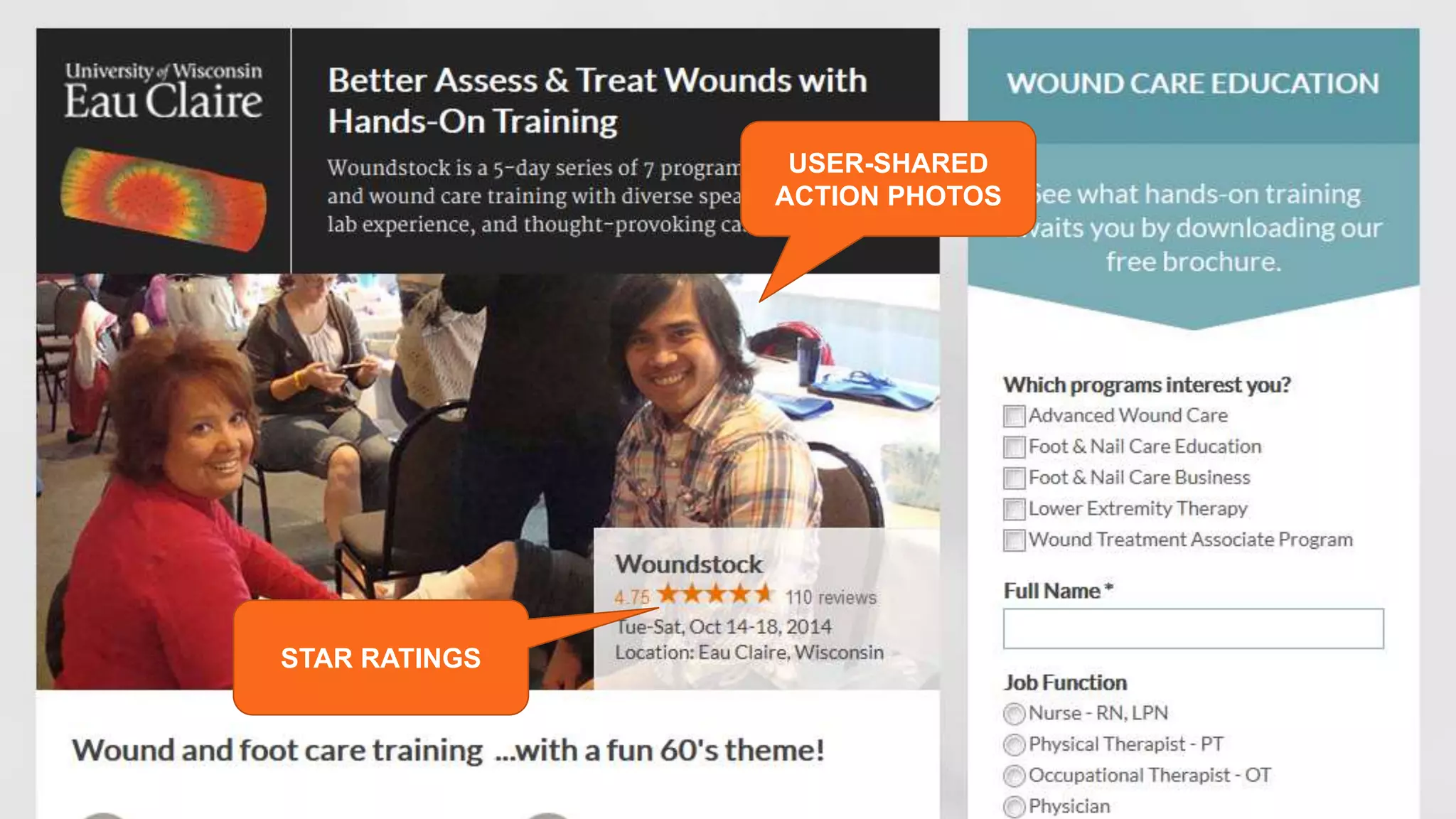 USER-SHARED 
ACTION PHOTOS 
STAR RATINGS 
Social Proof Tips to Boost Landing Page Conversions | @ThreeDeep @aschottmuller 
 