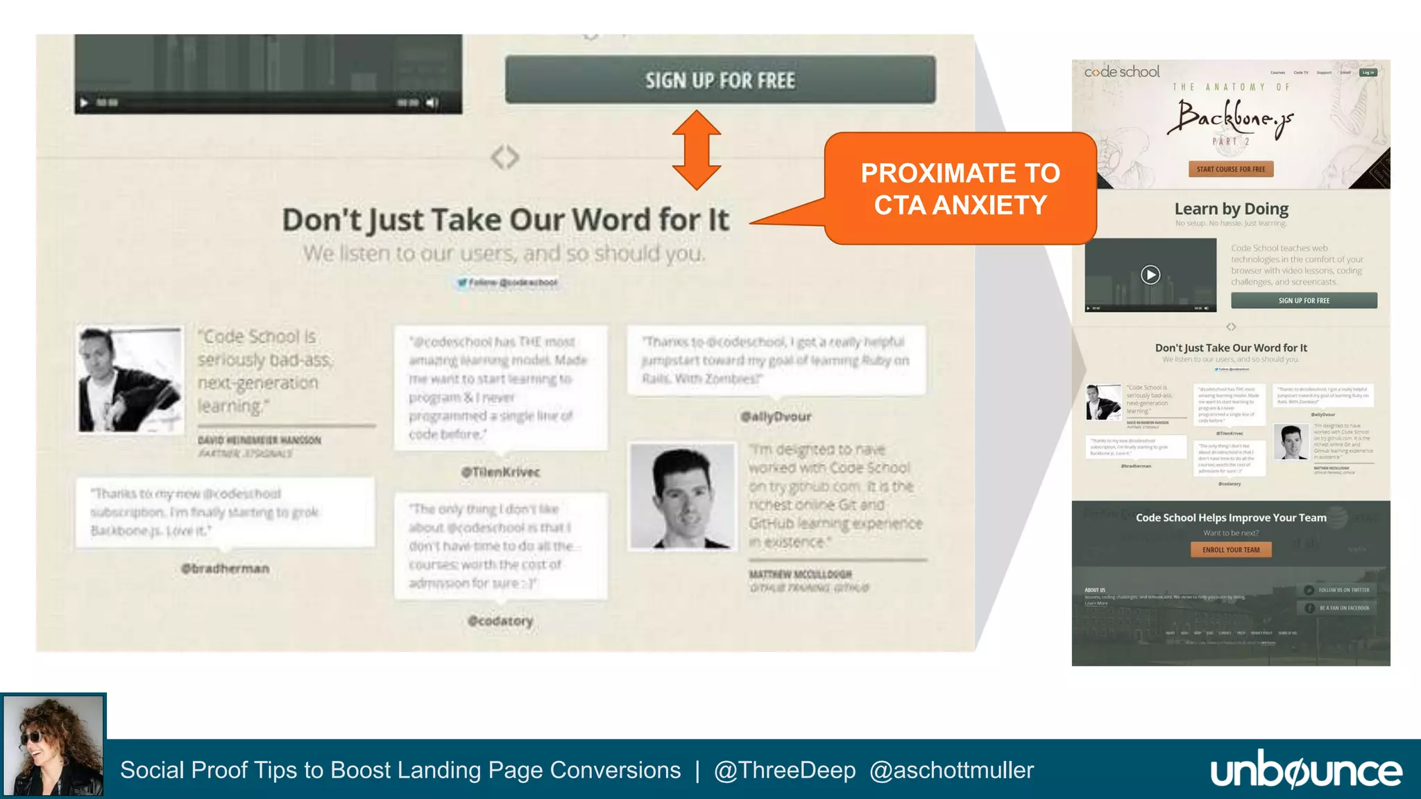 PROXIMATE TO 
CTA ANXIETY 
Social Proof Tips to Boost Landing Page Conversions | @ThreeDeep @aschottmuller 
 