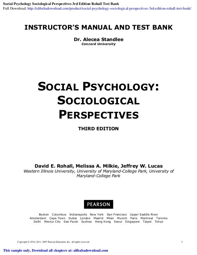 Social Psychology Sociological Perspectives 3rd Edition Rohall Test B