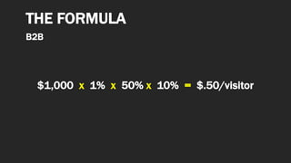 $1,000 x 1% x 50% x 10% = $.50/visitor
THE FORMULA
B2B
 