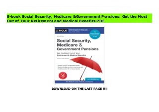 DOWNLOAD ON THE LAST PAGE !!!!
Download Here https://ebooklibrary.solutionsforyou.space/?book=1413328245 Your complete guide to Social Security retirement and medical benefits The rules for claiming Social Security benefits have changed. Find out if you can still choose between your own benefits and spousal benefits. Learn this and more with Social Security, Medicare &Government Pensions--completely updated for 2021.Social Security benefits. Figure out how to get retirement, disability, dependents and survivors benefits, or Supplemental Security Income (SSI). Decide whether it's best to claim benefits early, at full retirement age, or not until you turn 70--and how to time your claims so you and your spouse get the best benefits.Medicare &Medicaid. Learn how to qualify for and enroll in both programs, including Medicare Part D drug coverage.Medigap insurance &Medicare Advantage plans. Compare Medigap and Medicare Advantage plans, and choose what's best for you.Government pensions &veterans benefits. Discover when and how to claim the benefits you have earned.What's New in 2021?Additions to Medicare Advantage plansNew Medicare costs and Social Security amounts for 2021, andChanges to some Medigap plans.Whether you're looking for yourself or helping a parent, you'll find valuable information here to help get the benefits you've earned. Download Online PDF Social Security, Medicare &Government Pensions: Get the Most Out of Your Retirement and Medical Benefits Read PDF Social Security, Medicare &Government Pensions: Get the Most Out of Your Retirement and Medical Benefits Download Full PDF Social Security, Medicare &Government Pensions: Get the Most Out of Your Retirement and Medical Benefits
E-book Social Security, Medicare &Government Pensions: Get the Most
Out of Your Retirement and Medical Benefits PDF
 