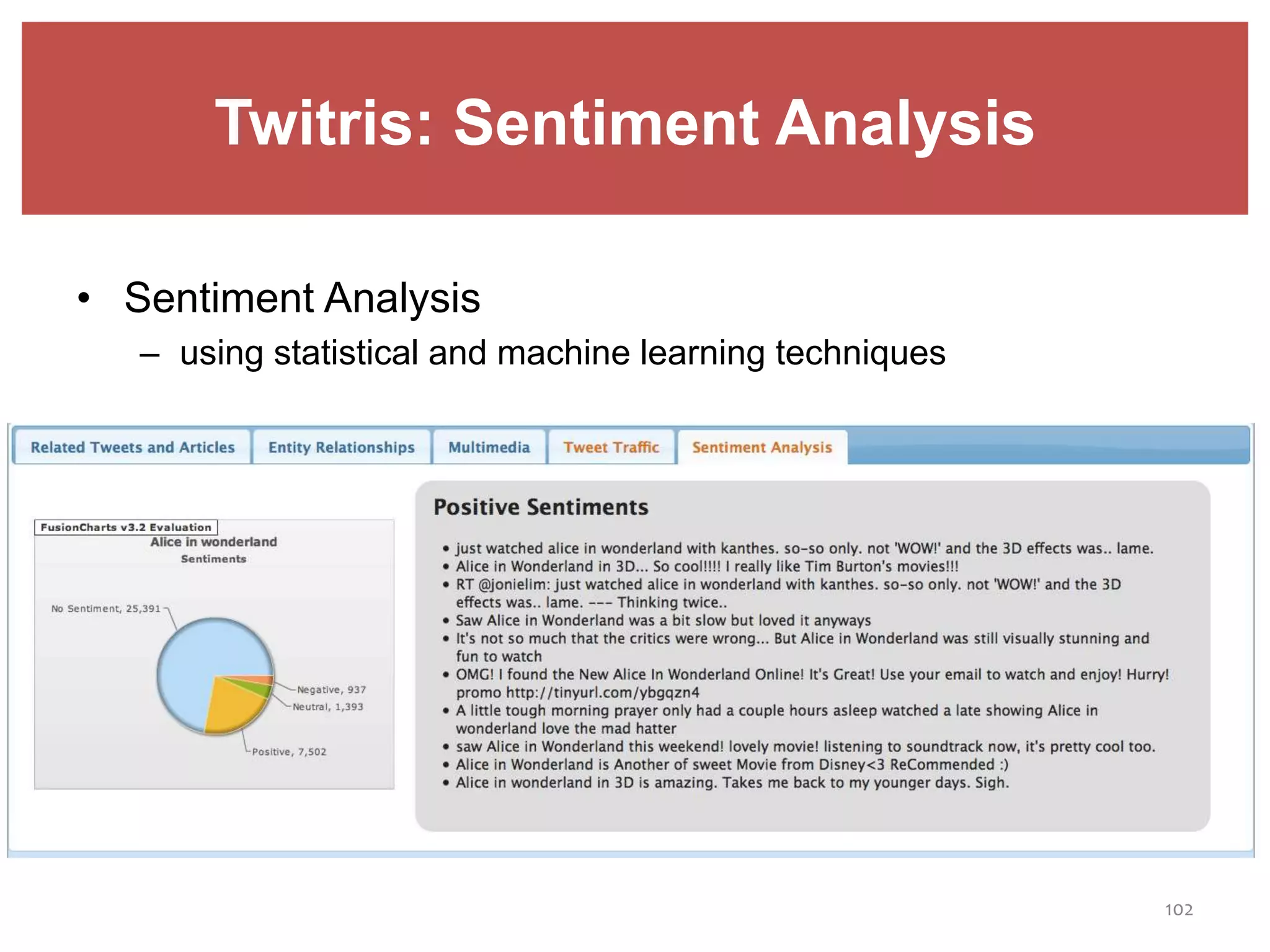Twitris: Sentiment Analysis
• Sentiment Analysis
– using statistical and machine learning techniques
102
 